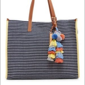 Vince Camuto Pria Woven Pom Pom Tote